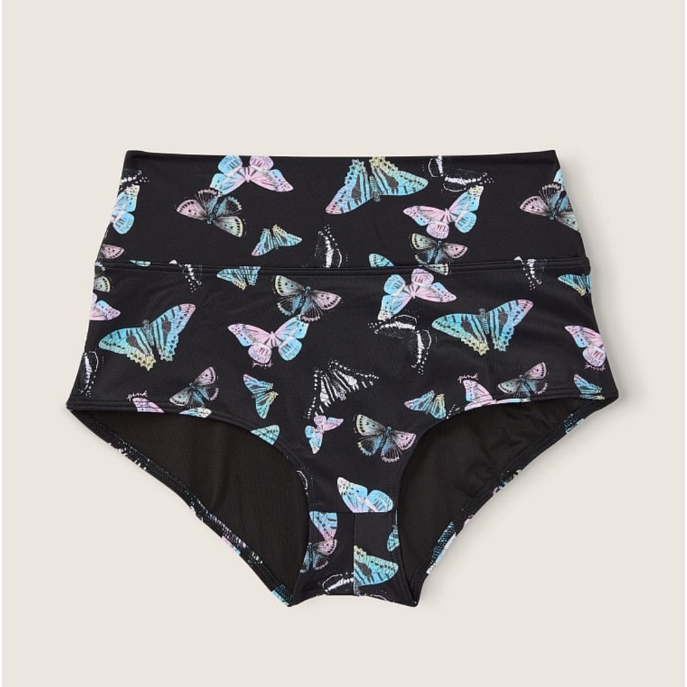Butterfly Print High-Waisted Swim Bottoms